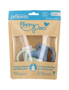 DR BROWN'S Happy Paci Chupete Todo Silicona Azul/Verde 2 unidades