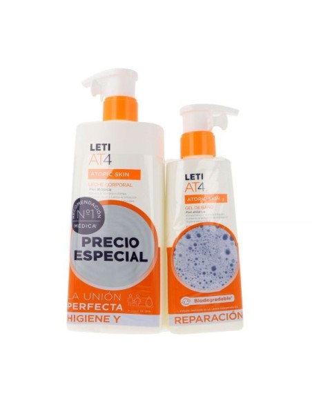 LETI AT4 Atopic Skin PACK Leche Corporal 500 ml + Gel de Baño 250 ml