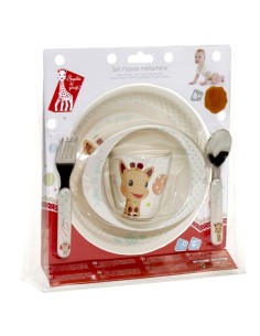 Sophie la girafe set de comida (plato, bol, vaso y cubiertos)