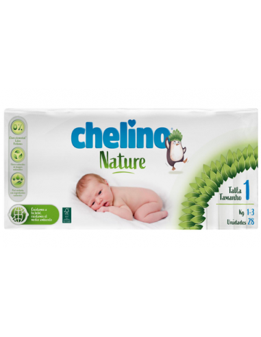 Pañales Chelino Nature talla 1 de 1 a 3 kg.