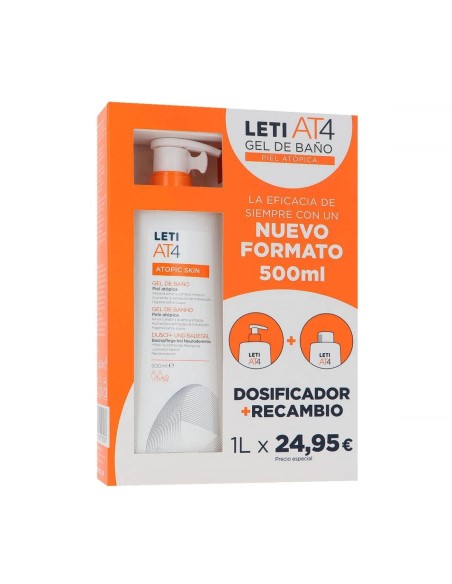 LETI AT4 Atopic Skin Pack Gel de Baño Dermograso 500 ml Dosificador + Gel de Baño 500 ml Regarga