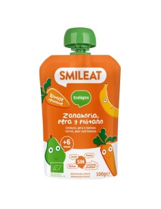 SMILEAT Pouch Zanahoria, Pera y Plátano 100 g ECO