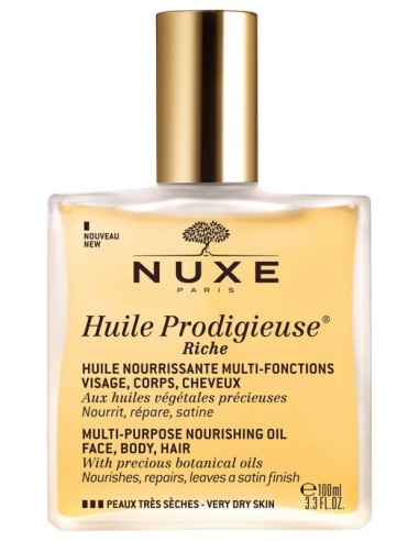 Nuxe Huile Prodigieuse Riche  aceite nutritivo para cara, cuerpo y cabello para pieles secas y muy secas 100 ml