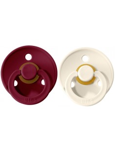 BIBS Colour chupete día ivory/ruby 2 unidades tetina redonda de goma natural