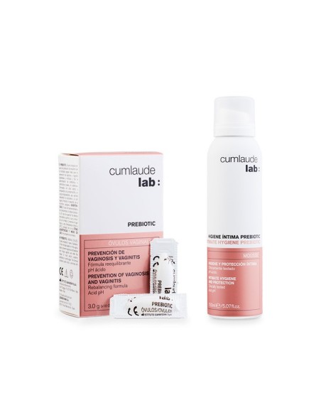 CUMLAUDE LAB Prebiotic 10 Óvulos Vaginales de 3 g + Higiene Íntima Prebiotic 150 ml REGALO
