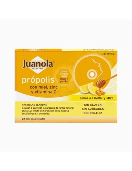 JUANOLA Própolis con Miel, Zinc y Vitamina C 24 pastillas de goma