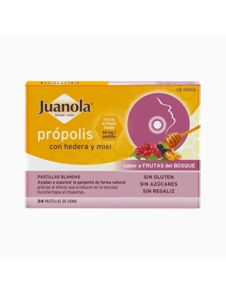 JUANOLA Própolis con Miel y Hiedra 24 pastillas de goma sabor Frutas del Bosque
