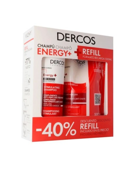 VICHY DERCOS Champú Anticaída Energy+ 400ml + Refill Formato Recarga 500 ml