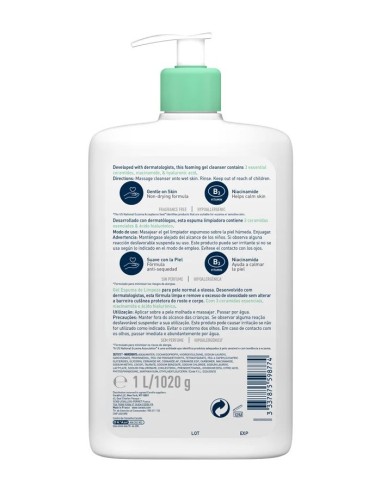 CERAVE Gel Limpiador Espumoso 1000 ml FAMILIAR
