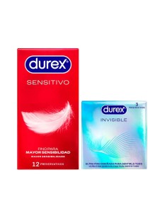 DUREX PACK SENSITIVO 12 Preservativos + DUREX INVISIBLE 3 Preservativos GRATIS