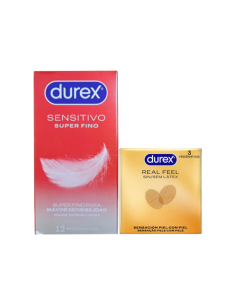 DUREX SENSITIVO SUPER FINO 12 Preservativos + REAL FEEL 3 Preservativos GRATIS