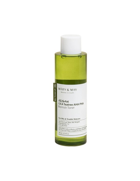MARY & MAY Vegan CICA Tea Tree AHA PHA Blemish Toner - Tónico Calmante Exfoliante