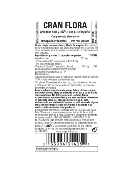 SOLGAR  Cran Flora Plus Ester-C 60 cápsulas vegetales