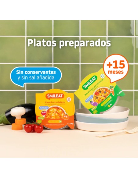 SMILEAT Platito de Macarrones con Verduras de la Huerta 200 g ECO