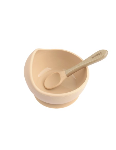 Glitter & Spice bol antiderrames y cuchara de silicona barely nude