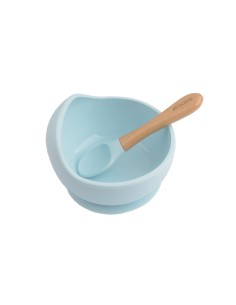 Glitter & Spice bol antiderrames y cuchara de silicona ice blue