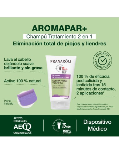 PRANAROM Aromapar Champú contra Piojos y Liendres - Tratamiento 2 en 1