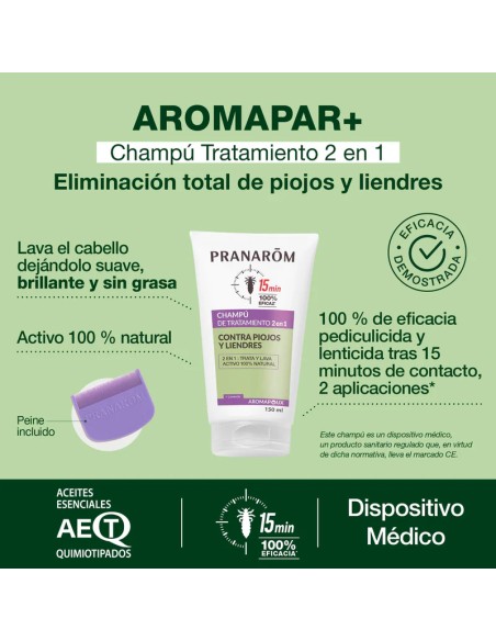 PRANAROM Aromapar Champú contra Piojos y Liendres - Tratamiento 2 en 1