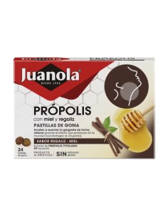 JUANOLA Própolis con Miel y Regaliz 24 pastillas de goma sabor Regaliz-Miel