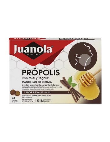 JUANOLA Própolis con Miel y Regaliz 24 pastillas de goma sabor Regaliz-Miel