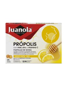 JUANOLA Própolis con Miel, Zinc y Vitamina C 24 pastillas de goma sabor Limón-Miel