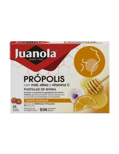 JUANOLA Própolis con Miel, Altea y Vitamina C 24 pastillas de goma sabor Naranja