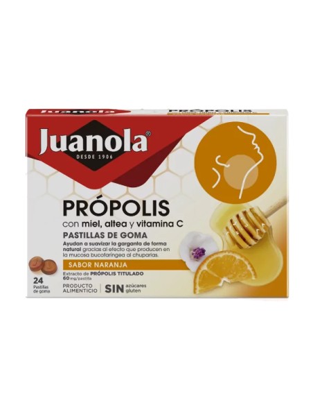 JUANOLA Própolis con Miel, Altea y Vitamina C 24 pastillas de goma sabor Naranja