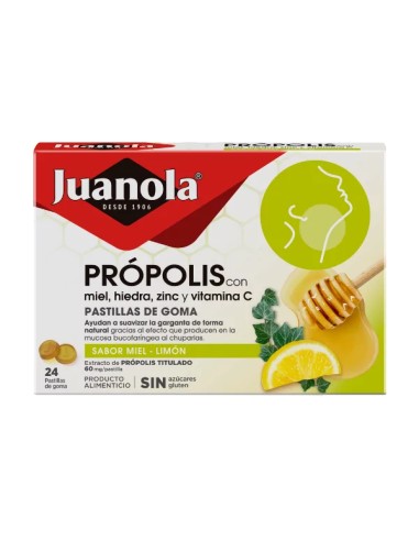 JUANOLA Própolis con Miel, Hiedra, Zinc y Vitamina C 24 pastillas de goma sabor Miel-Limón