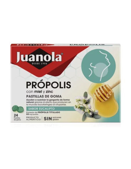 JUANOLA Própolis con Miel y Zinc  24 pastillas de goma sabor Eucalipto