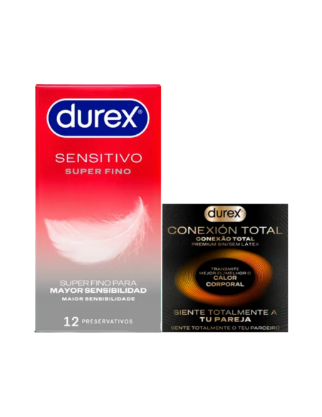DUREX PACK SENSITIVO SUPER FINO Preservativos 12 unidades + CONEXIÓN TOTAL Preservativos 3 unidades GRATIS
