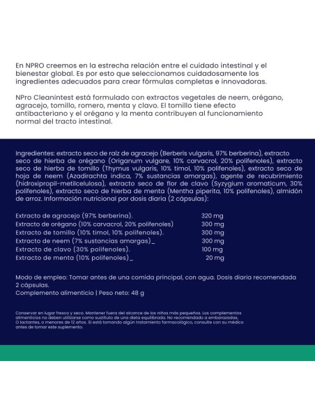 NPRO Cleanintest 60 cápsulas