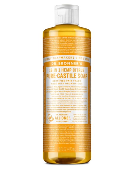 DR. BRONNER'S PURE-CASTILE SOAP 18-in-1 Jabón de Castilla Líquido de Naranja, Limón y Lima 475 ml