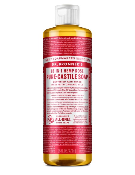 DR. BRONNER'S PURE-CASTILE SOAP 18-in-1 Jabón de Castilla Líquido de Rosa 475 ml