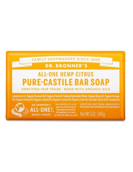 DR. BRONNER'S PURE-CASTILE ALL-ONE Jabón de Castilla Pastilla de Naranja, Limón y Lima 140 g