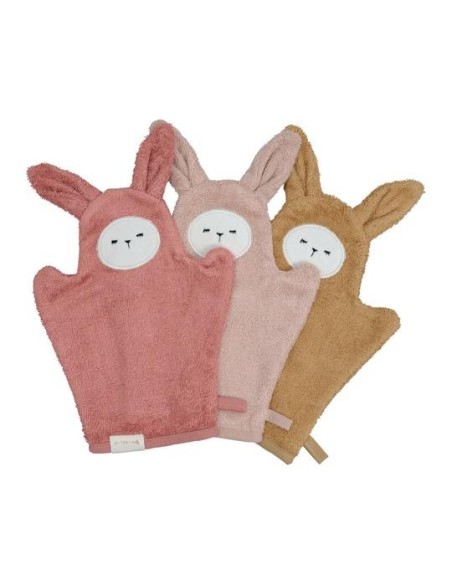FABELAB guante de baño bunny old rose mix de bambú y algodón orgánico 3 unidades