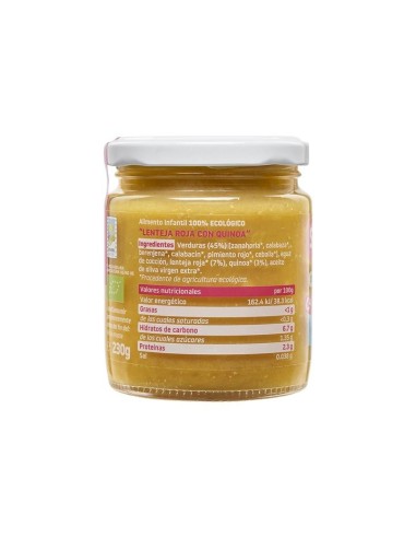 SMILEAT Tarrito Cachitos Lenteja Roja con Quinoa 230 g ECO