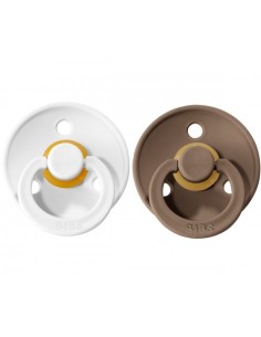 BIBS Colour chupete día white/dark oak 2 unidades tetina redonda de goma natural