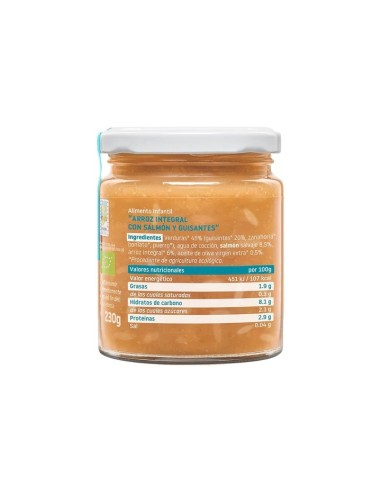 SMILEAT Tarrito Cachitos Arroz Integral con Salmón y Guisantes 230 g ECO