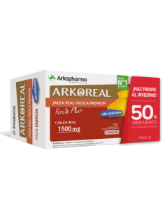 ARKOPHARMA Arkoreal Forte Plus jalea real fresca premium sin azúcares Pack 2 x 20 ampollas 300 ml ARKOPHARMA Arkoreal Forte Plus jalea real fresca premium sin azúcares Pack 2 x 20 ampollas 300 ml