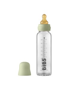 BIBS Set Completo Biberón de cristal con tetina de goma natural redonda sage 225 ml