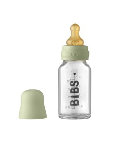 BIBS Set Completo Biberón de cristal con tetina de goma natural redonda sage 110 ml